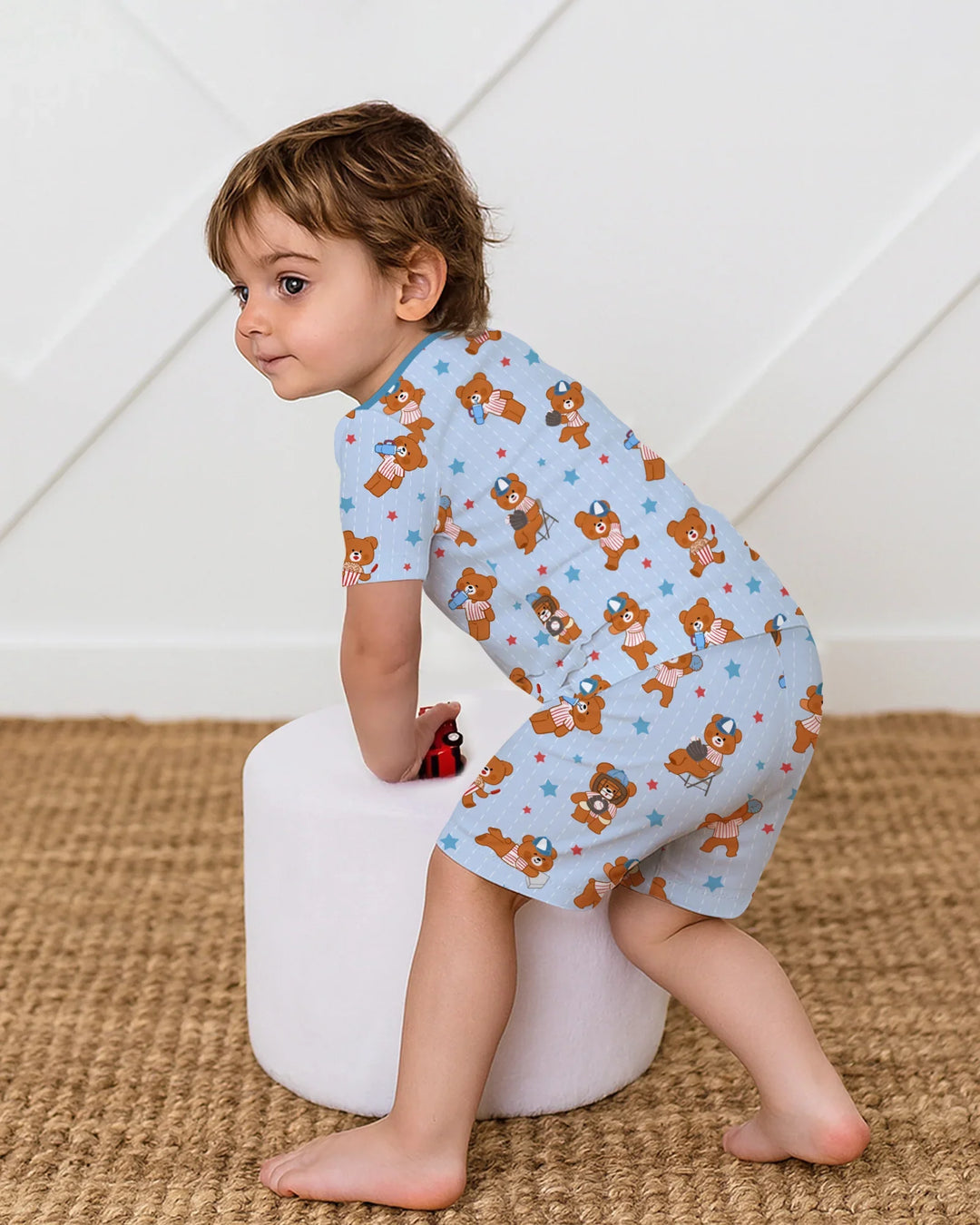Born To Play Baseball Bamboo Two Piece Short Sleeve Shorts Pajama Set