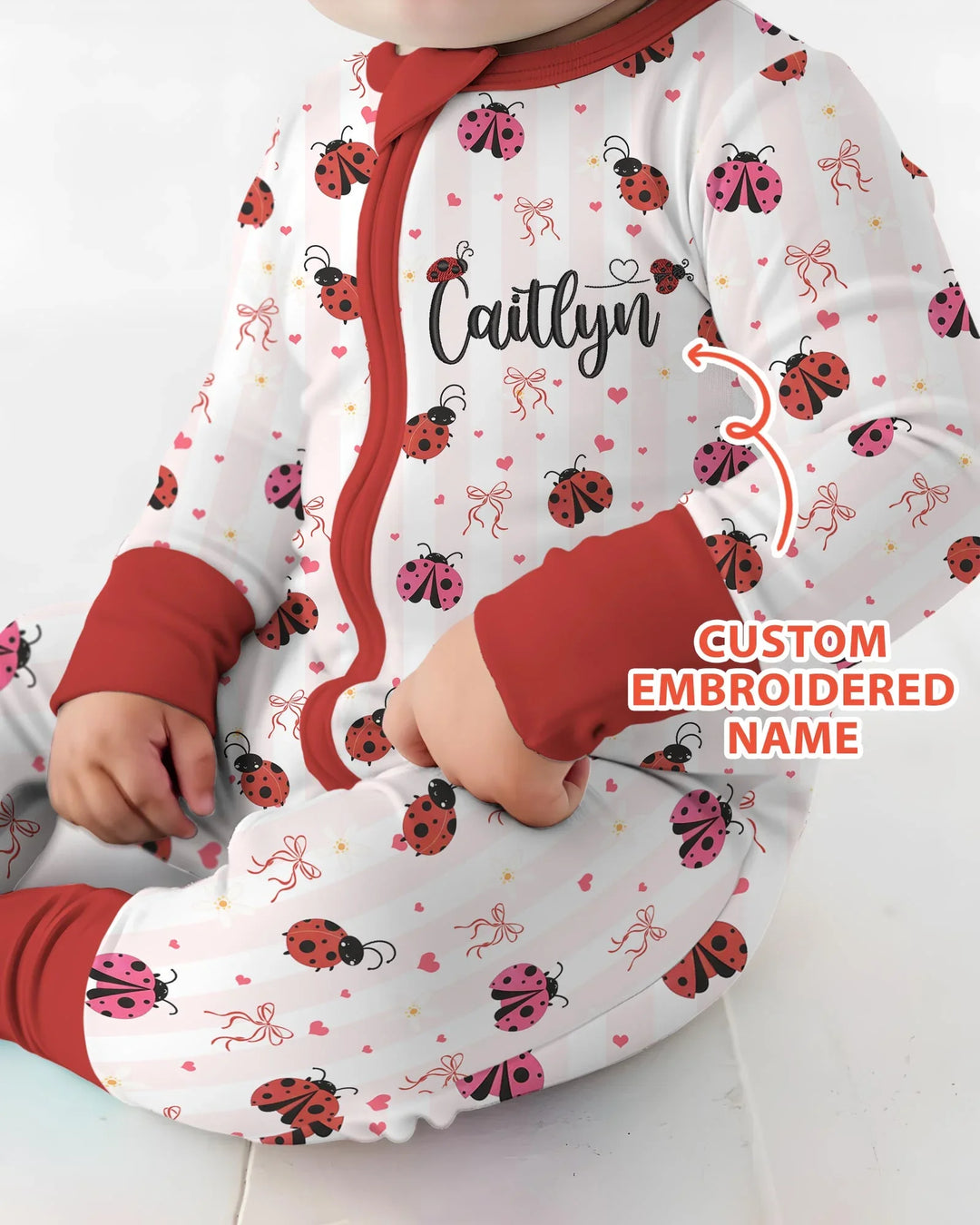 Custom Embroidered Name Ladybug Bamboo Convertible Zippy