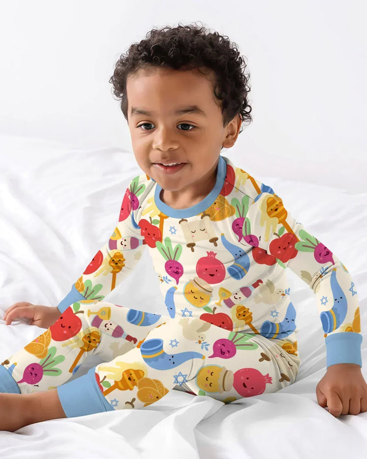 Zweiteiliges Langarm-Pyjama-Set mit Sommerfrüchten
