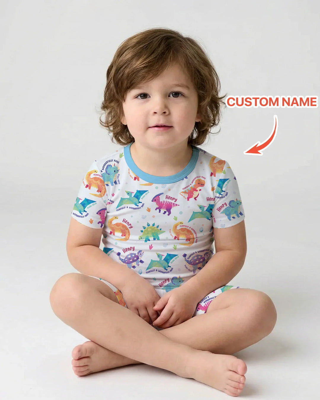 Fearfully & Wonderfully Made Custom Name Boy Bamboo Two Piece Short Sleeve Shorts Pajama Set