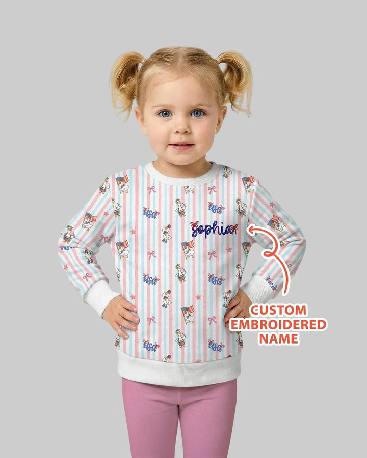 Personalized Cute Goose America 250 Embroidered Bamboo Crewneck Sweatshirt