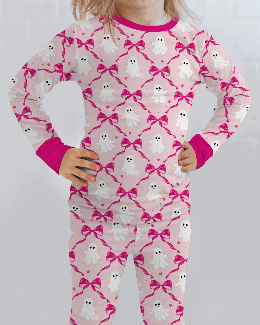 Cute Ghost Boo Coquette Halloween Bamboo Two Piece Long Sleeve Pajama Set