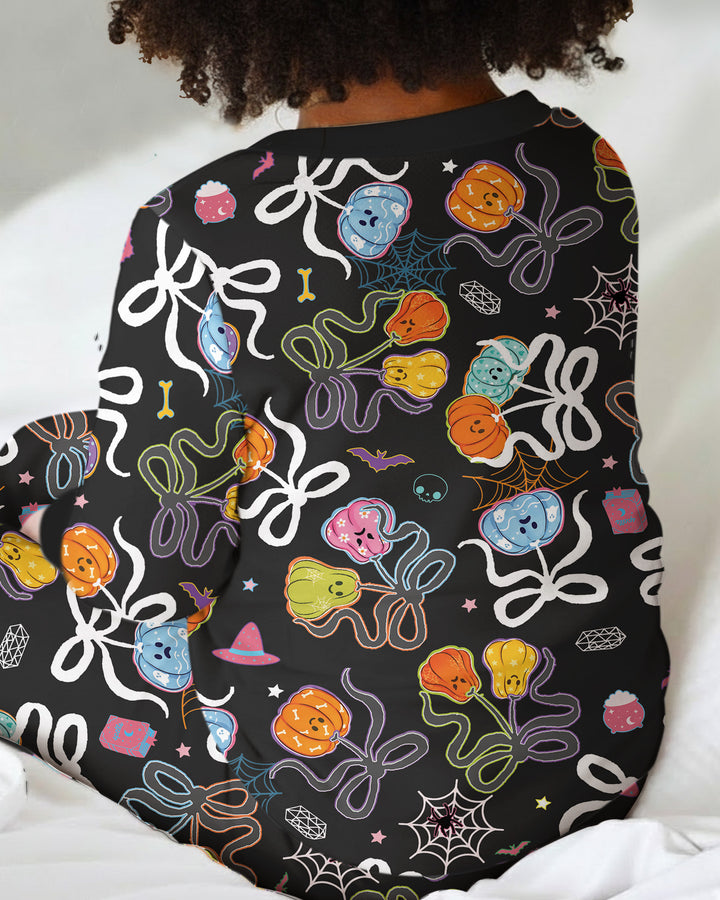 Jack-o'-lantern Coquette Bow Matching Bamboo Two Piece Long Sleeve Pajama Set