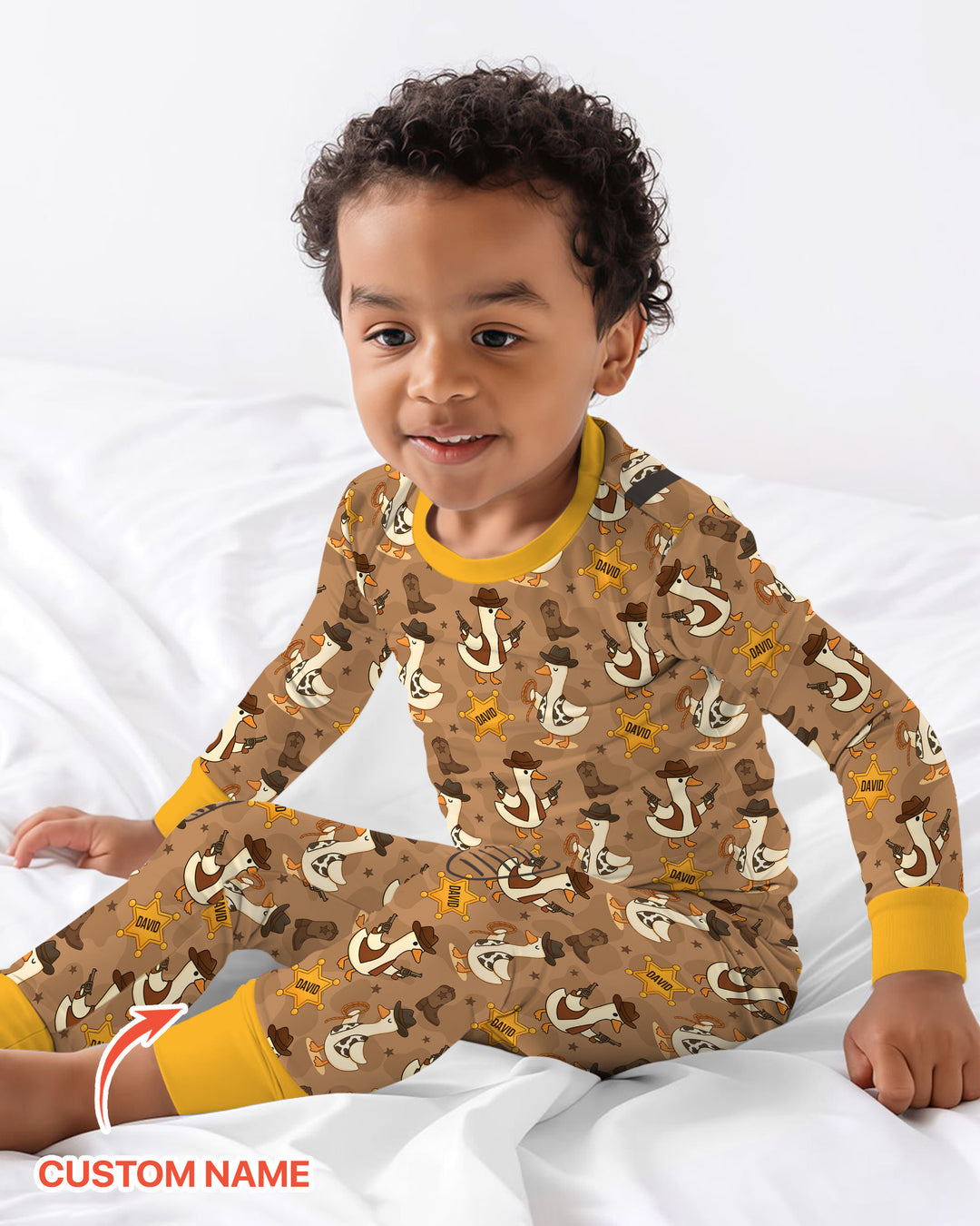 Custom Name Wild West Goose Bamboo Two Piece Long Sleeve Pajama Set