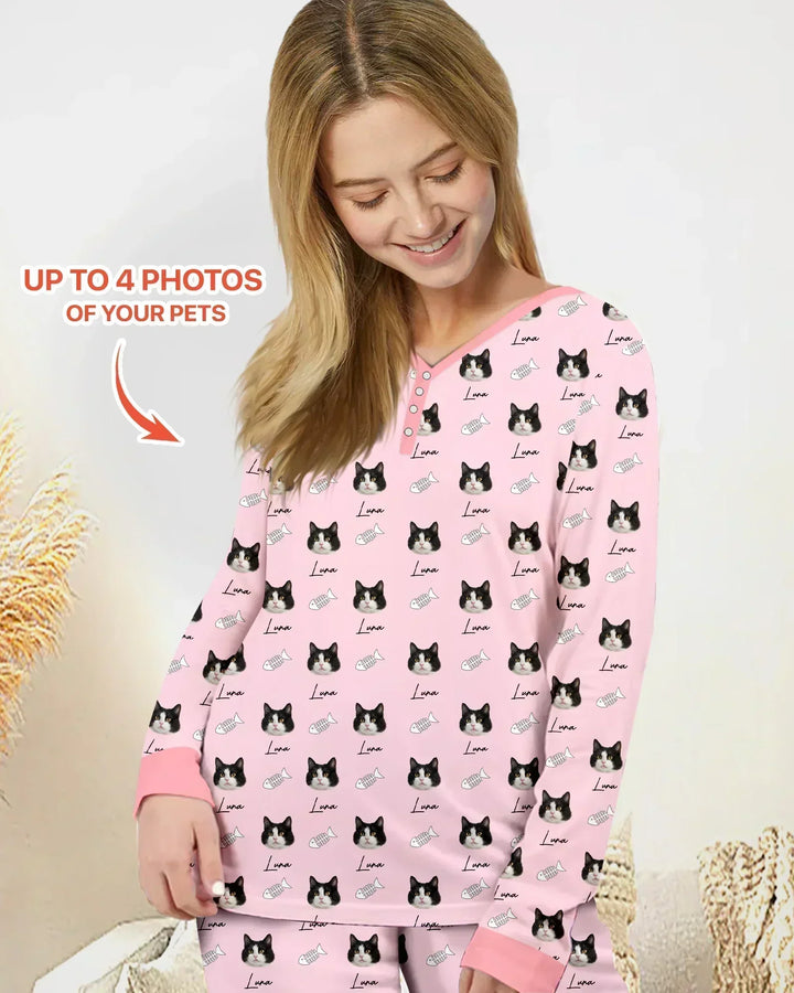Pyjama-Set für Damen aus Bambus mit individuellem Namen und Haustierfotos