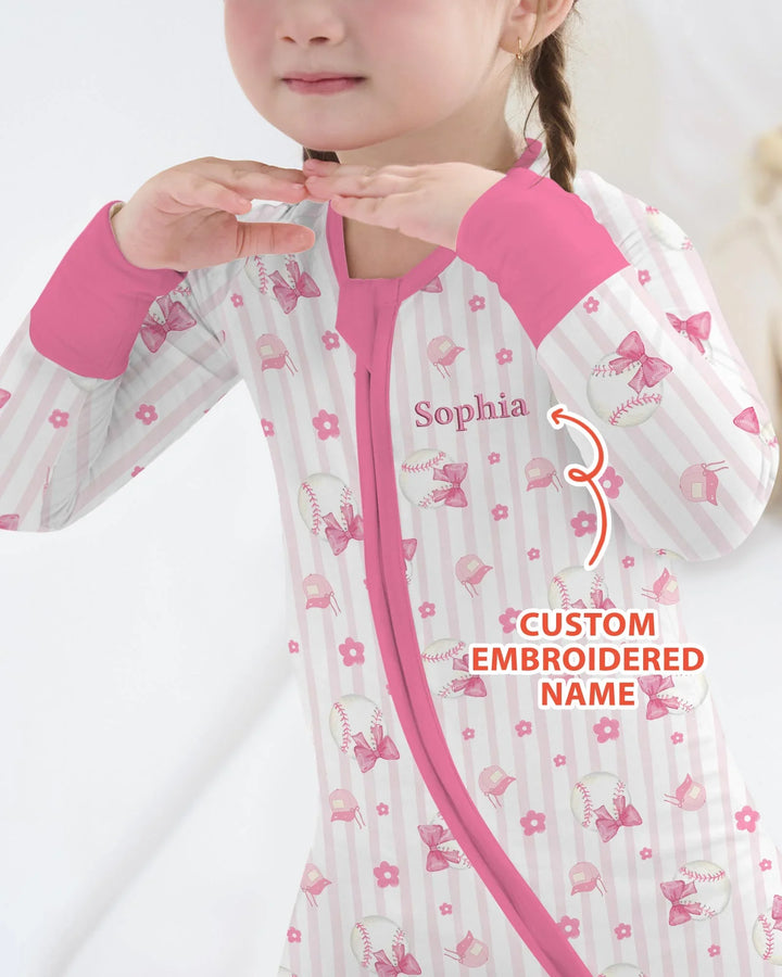Custom Embroidered Name Baseball Girl Bamboo Convertible Zippy