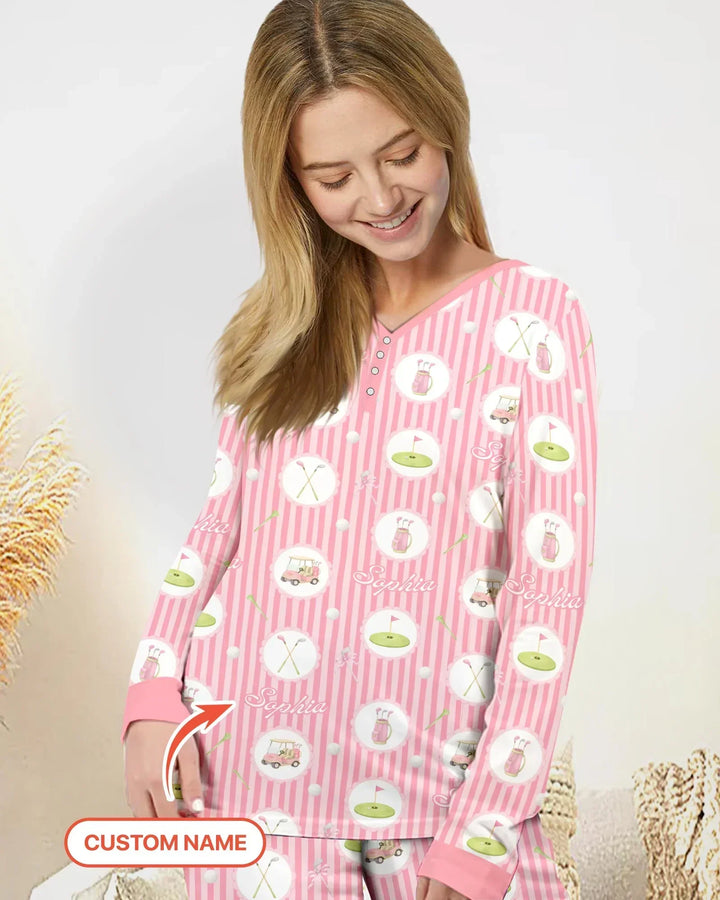 Personalisierter Name Rosa Golfmädchen Bambus Schlafanzug-Set für Damen