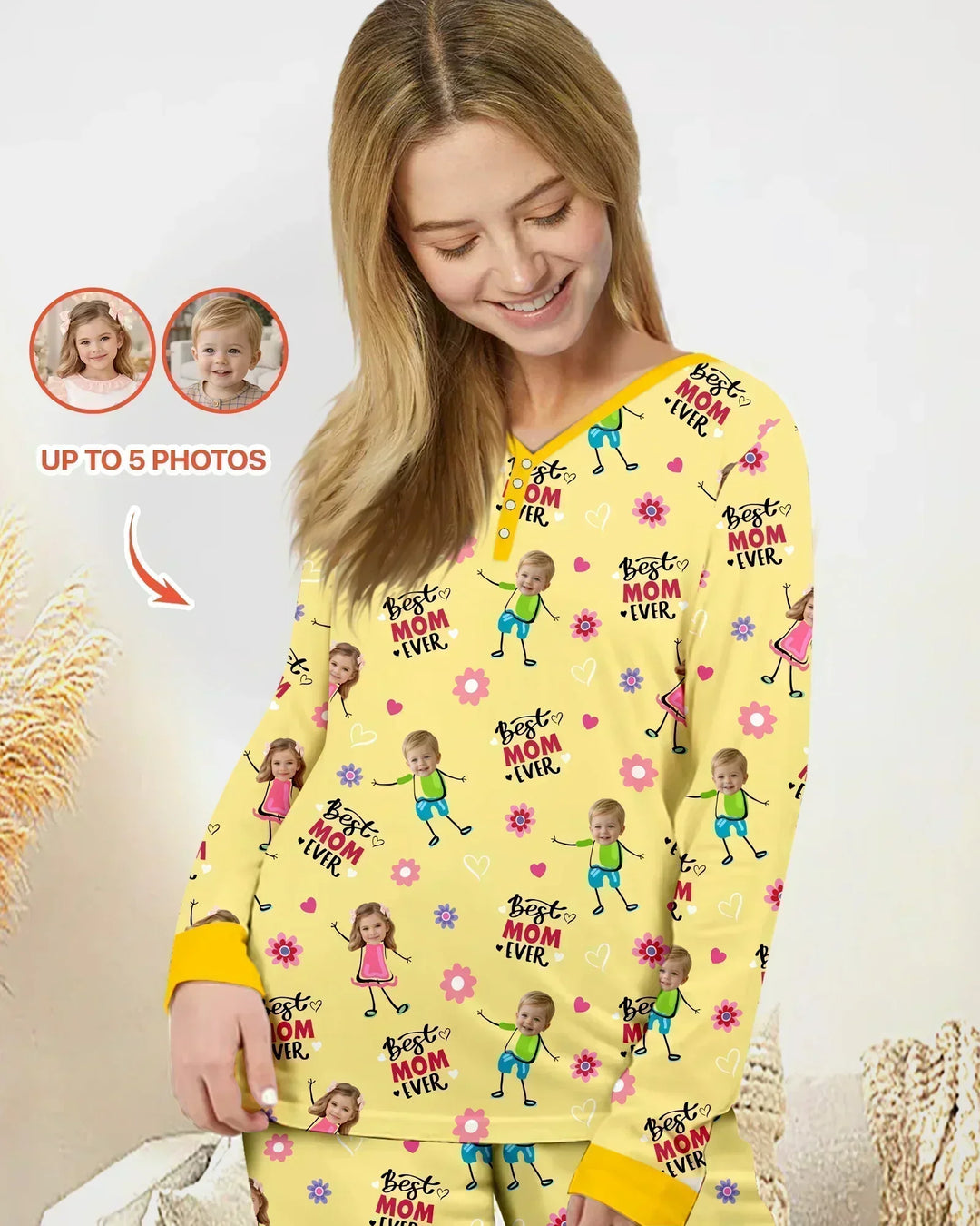 Custom Photo "Best Mom Ever" Doodle Bamboo Women Pajama Set