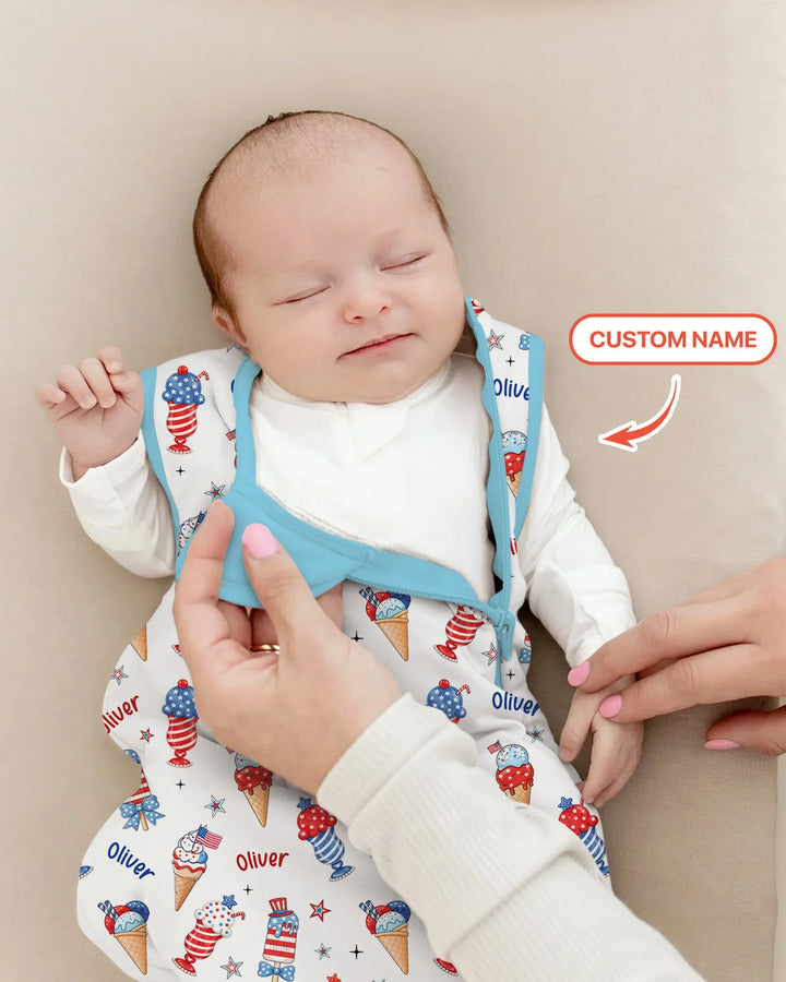 Custom Name Red, White & Ice Cream Bamboo Sleep Bag