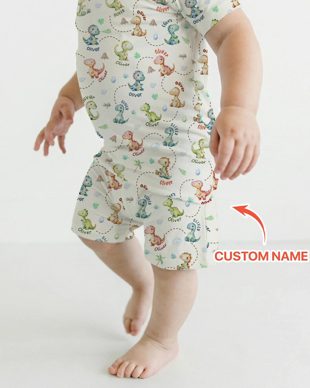 Personalized Dino Friends Bamboo Two Piece Short Sleeve Shorts Pajama Set