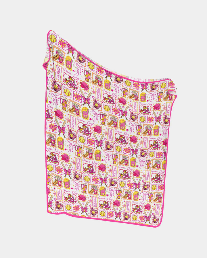 Pink Softball Game Day Bamboo Blanket