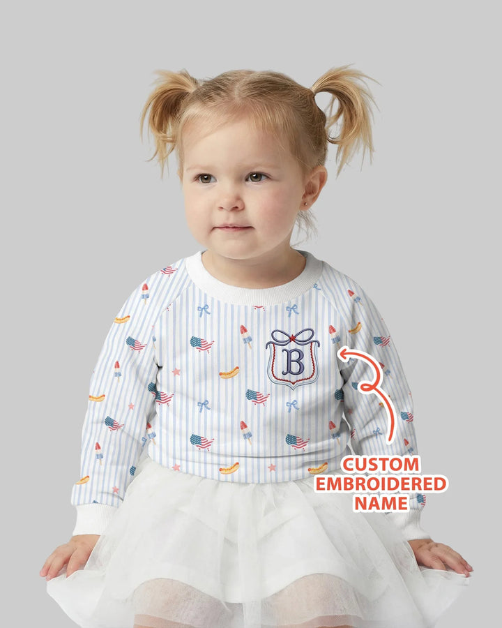 Personalisiertes, besticktes Bambus-Rundhals-Sweatshirt zum 4. Juli