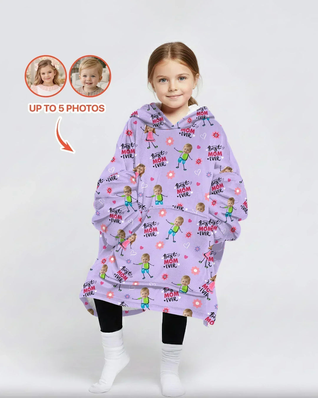 Personalisierbarer Foto "Beste Mama aller Zeiten" Doodle Bambus-Decken-Hoodie
