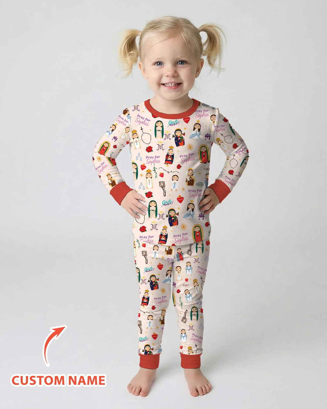 Mother Mary Pray For Me Custom Name Bamboo Two Piece Long Sleeve Pajama Set