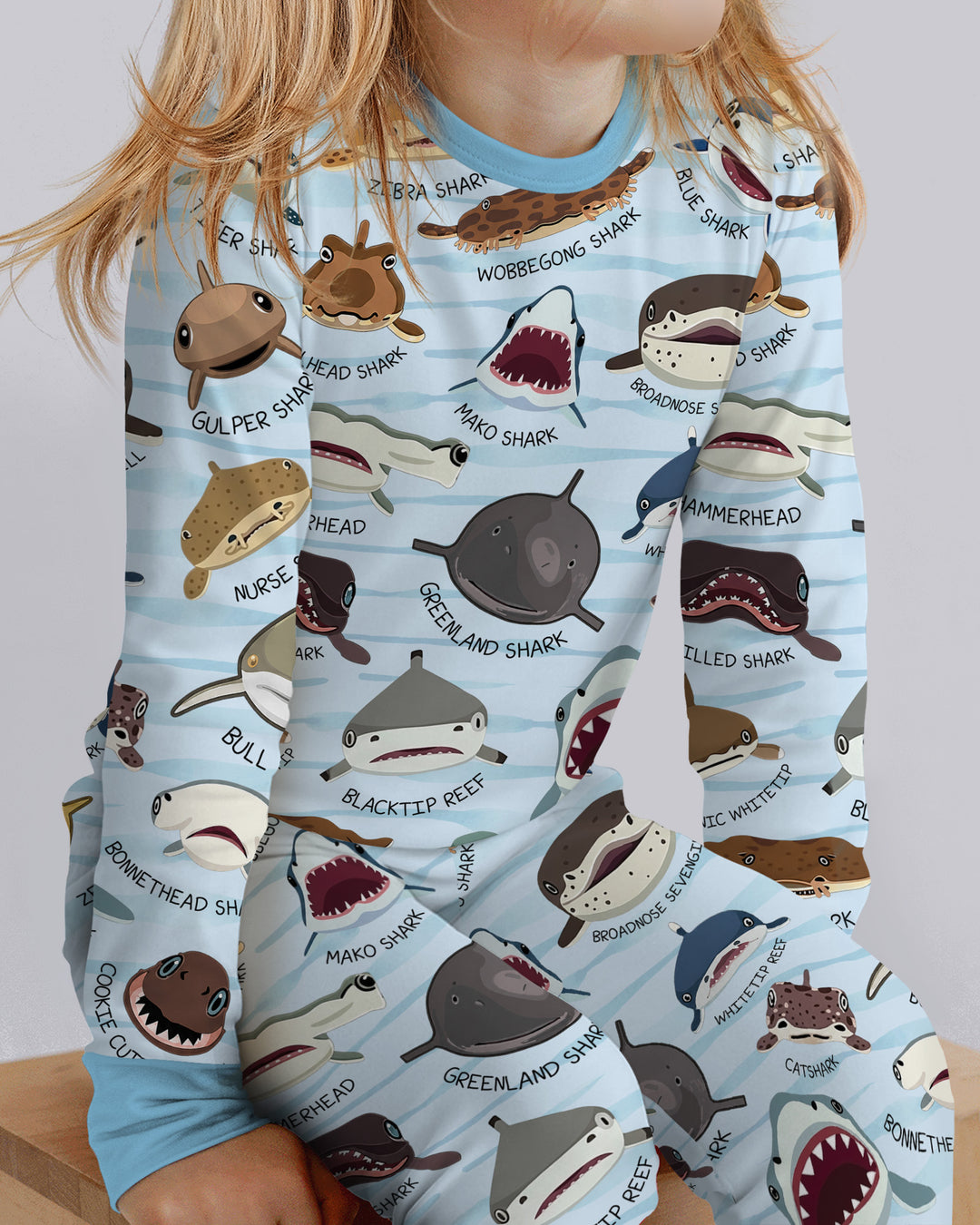 Shark Faces Bamboo Two Piece Long Sleeve Pajama Set