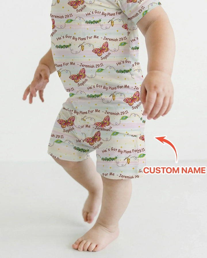 Custom Name He's Got Big Plans For Me Bamboo Two Piece Short Sleeve Pajama Set