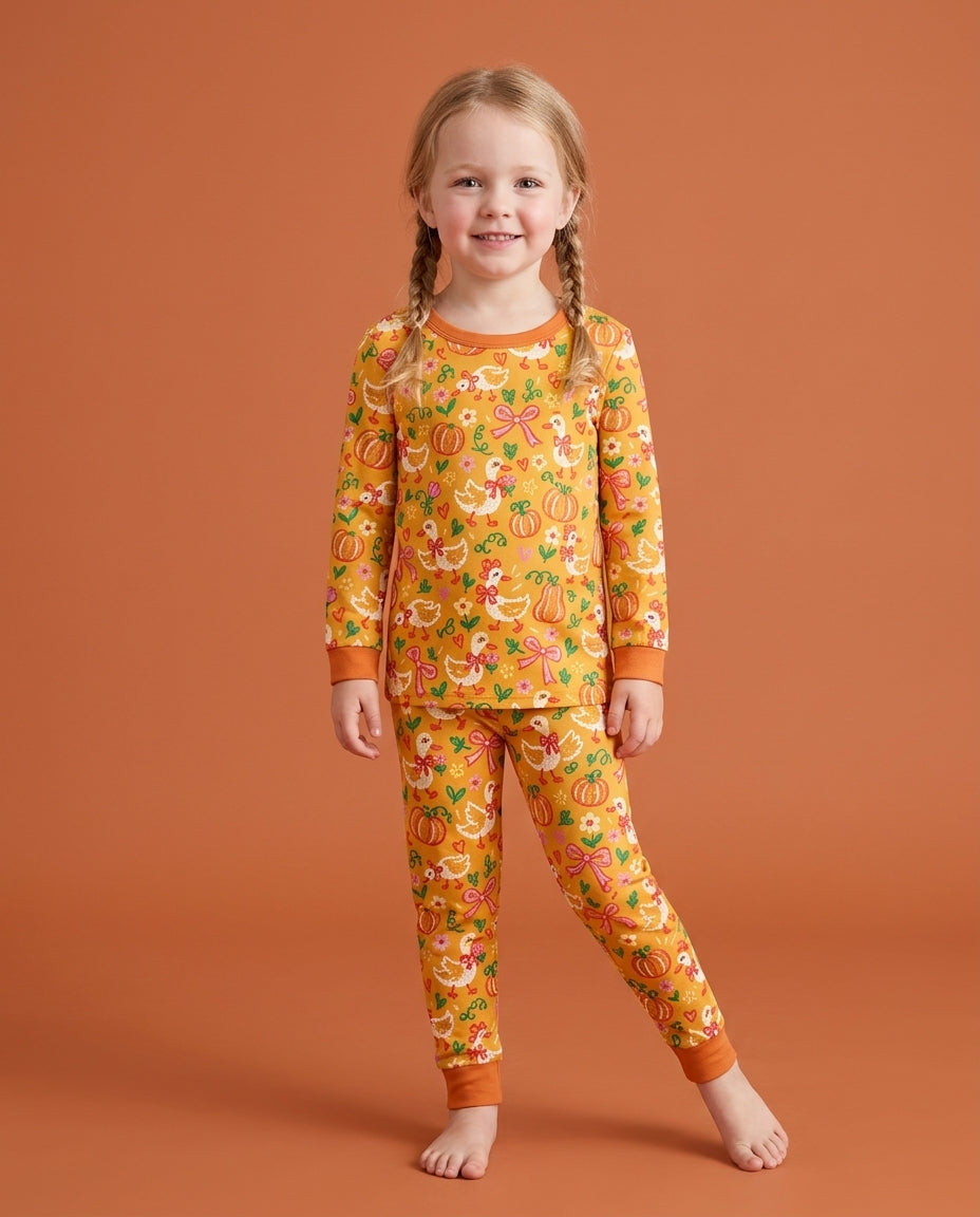 Cute Duck Pumpkin Fall Bamboo Two Piece Long Sleeve Pajama Set