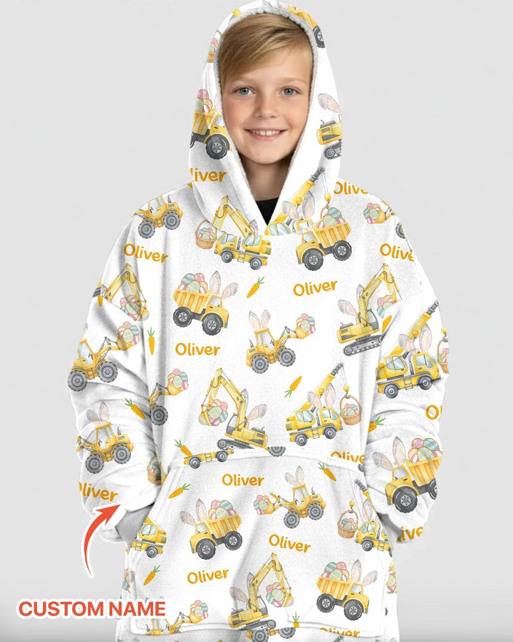 Custom Name Eggs-cavator Construction Bamboo Blanket Hoodie