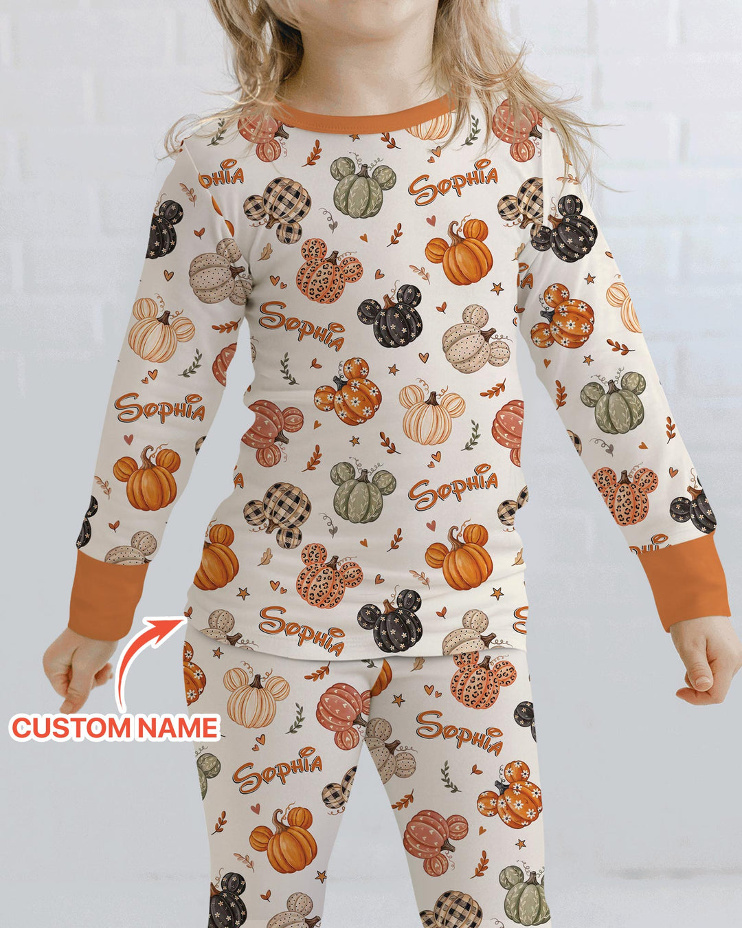Custom Name Preppy Fall Mouse Bamboo Two Piece Long Sleeve Pajama Set