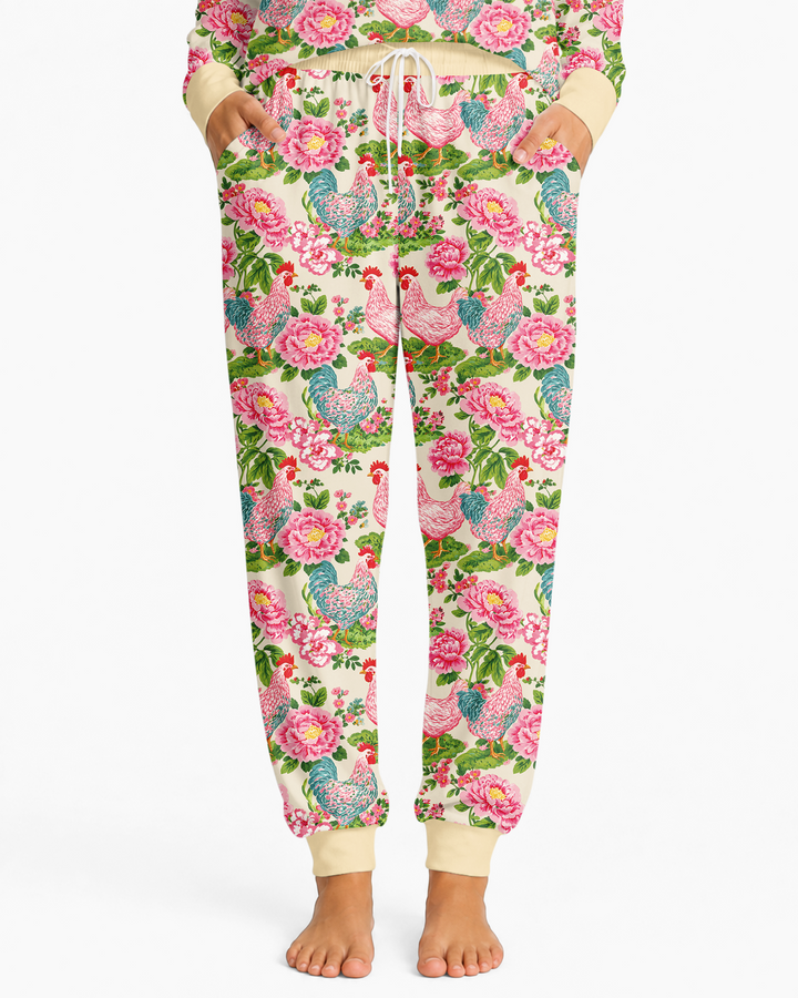 Chicken and Peony Mommy And Me Matching Bamboo Women Pajama Set