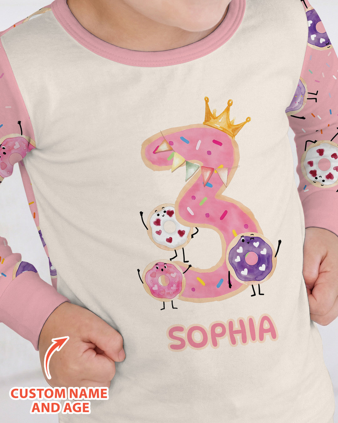 Custom Birthday Donut Bamboo Two Piece Long Sleeve Pajama Set