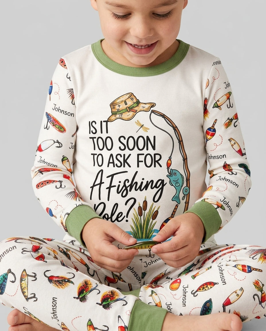 Custom Name Is It Too Soon to Ask for a Fishing Pole Bamboo Two Piece Long Sleeve Pajama Set