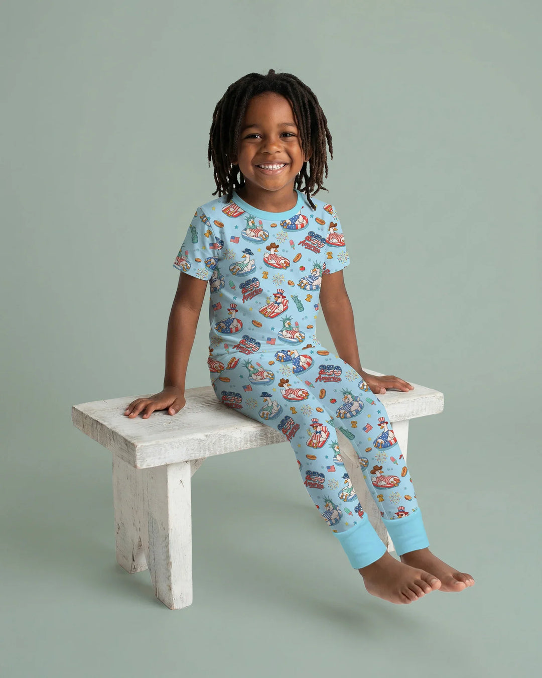 250 America Patriotic Goose Family Matching Bamboo Two Piece Short Sleeve Pajama Set