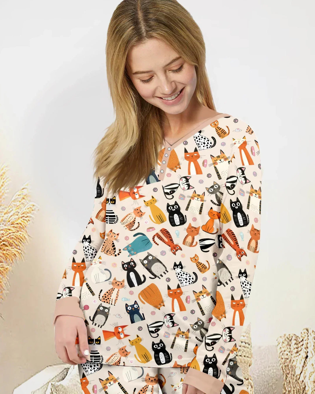 Goofy Schabernack Katzenfamilie Passender Pyjama aus Bambus für Damen