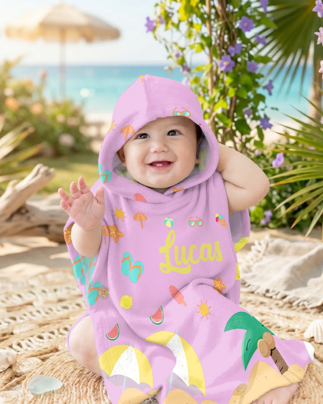 Personalised Fruits Palm Tree Marine Animals Bamboo Swim Poncho