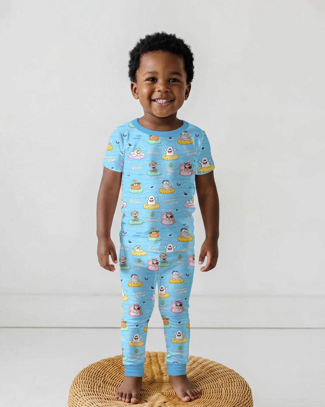 Summerween Cartoon Bamboo Two Piece Short Sleeve Pajama Set