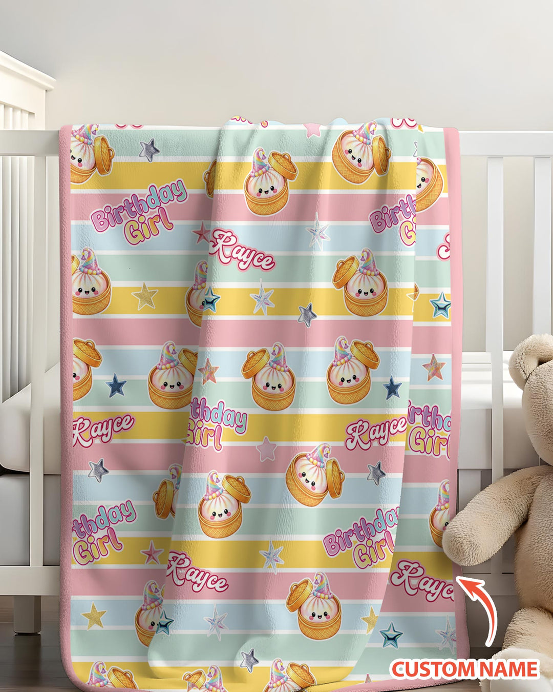 Custom Dumpling Birthday Girl Bamboo Blanket