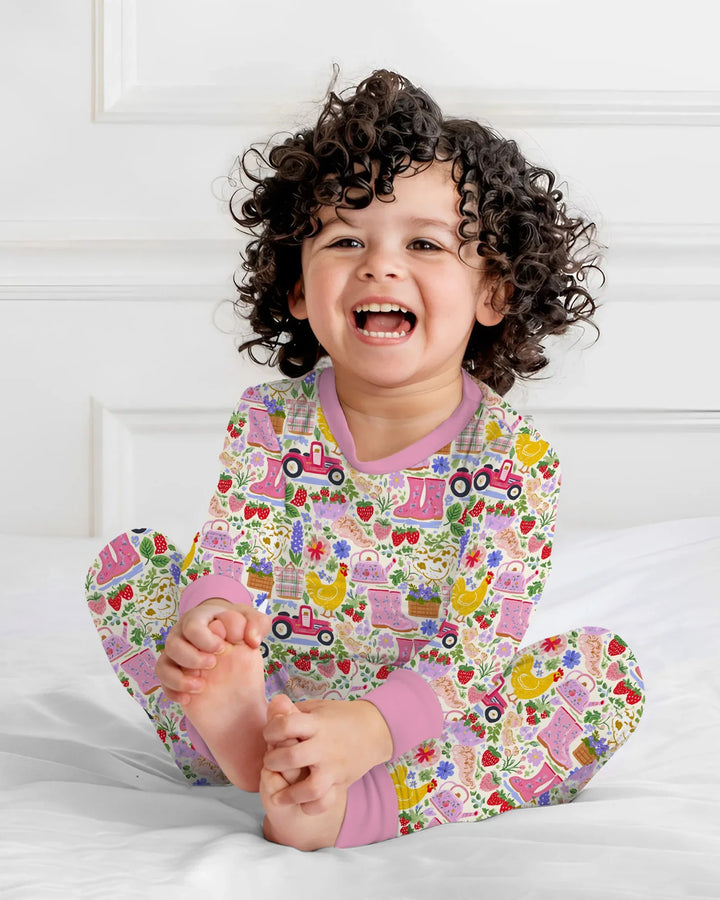 Zweiteiliges Langarm-Pyjama-Set mit Sommerfrüchten