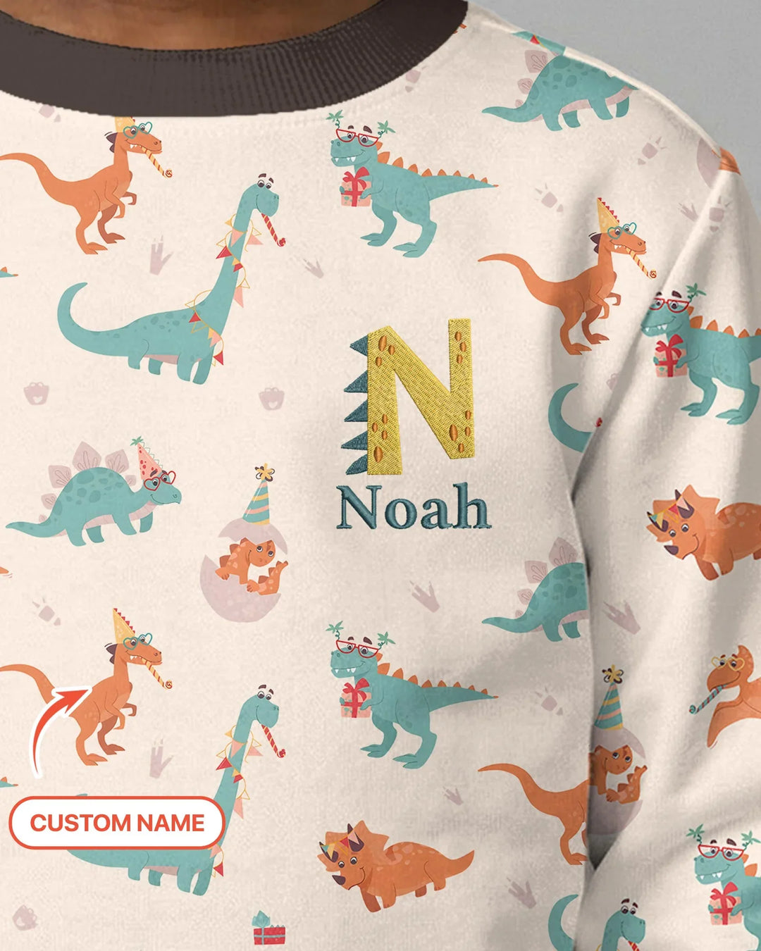 Custom Embroidered Name Dinosaurs Bamboo Crewneck Sweatshirt