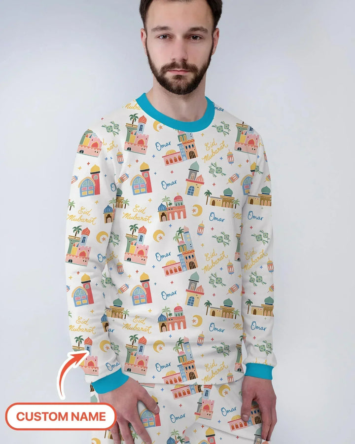 Eid Mubarak Custom Name Bamboo Men's Pajama Set