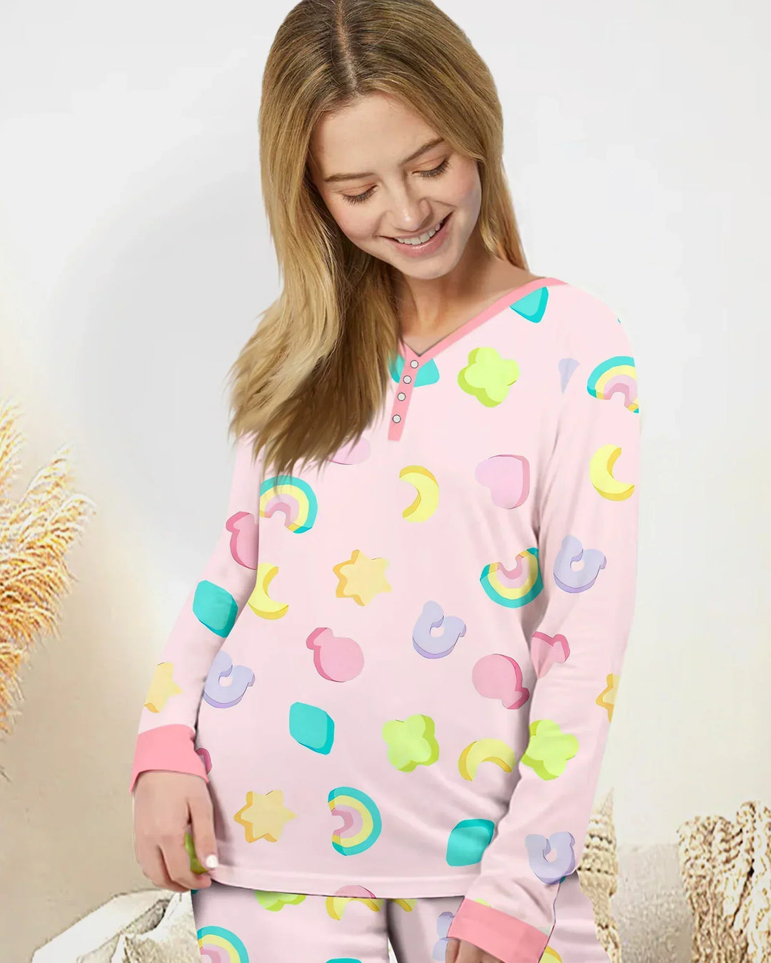 Pastell Lucky Charms Bambus Pyjama Set für Damen mit Streumuster