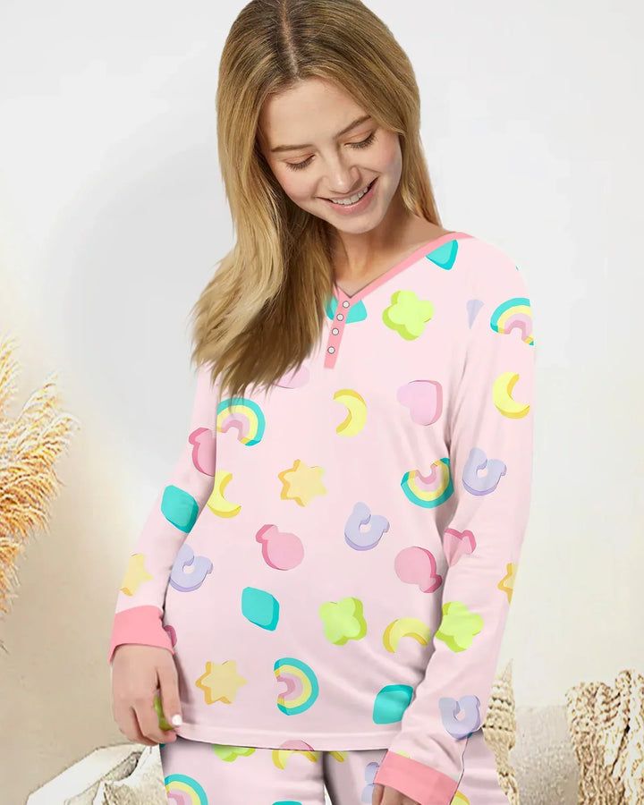 Pastell Lucky Charms Bambus Pyjama Set für Damen mit Streumuster