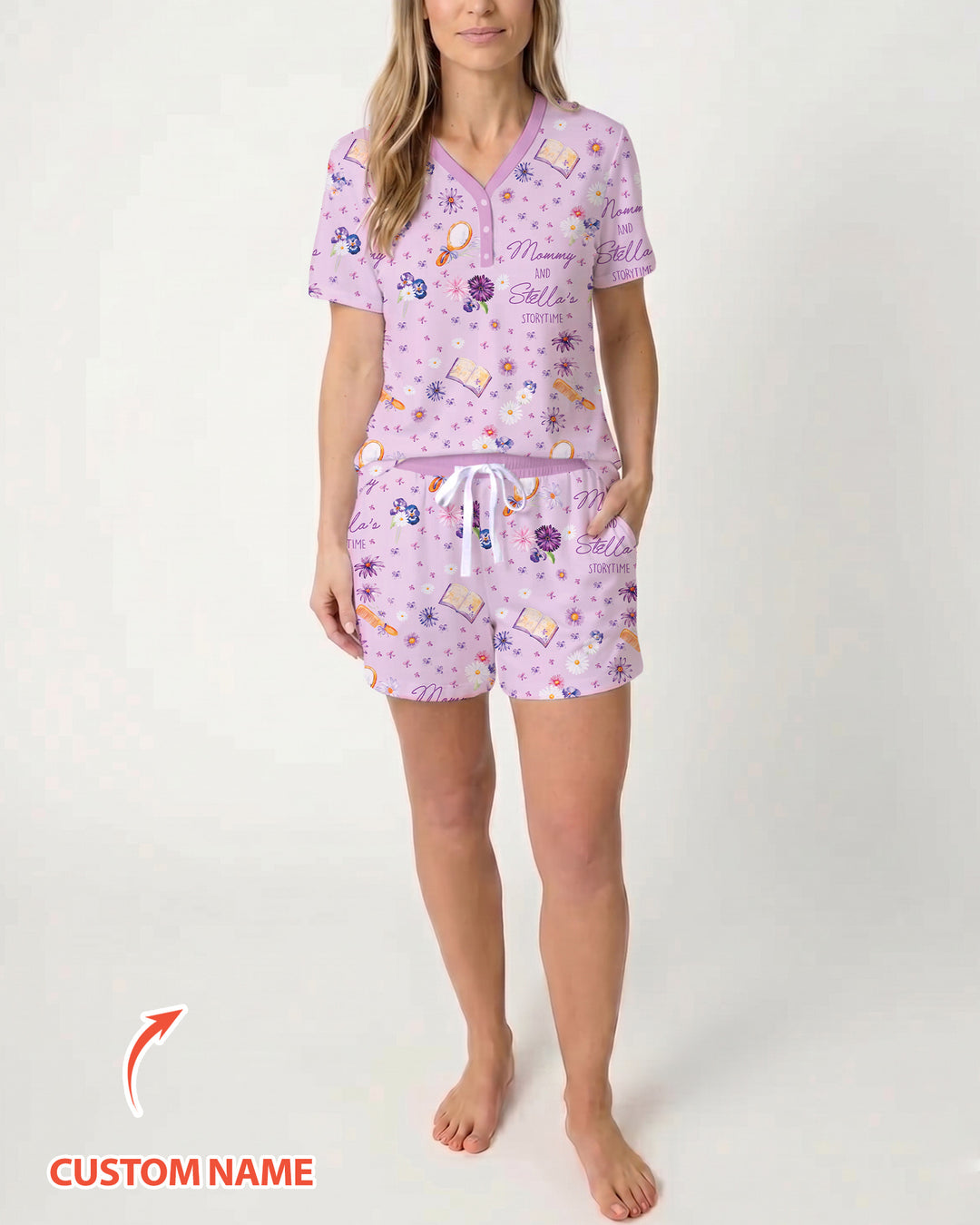 Mommy Daddy And Me Bedtime Story Family Matching Bamboo Women Short Sleeve Short Pajama Set