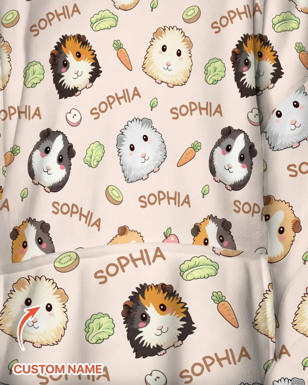 Personalisierbarer Name Süße Meerschweinchen Bambus Kuscheldecke Hoodie