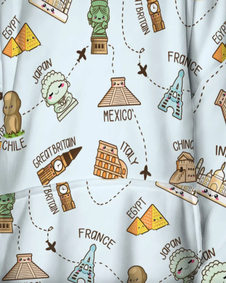 Kawaii World Tour Tragbarer Bambus-Deckenhoodie
