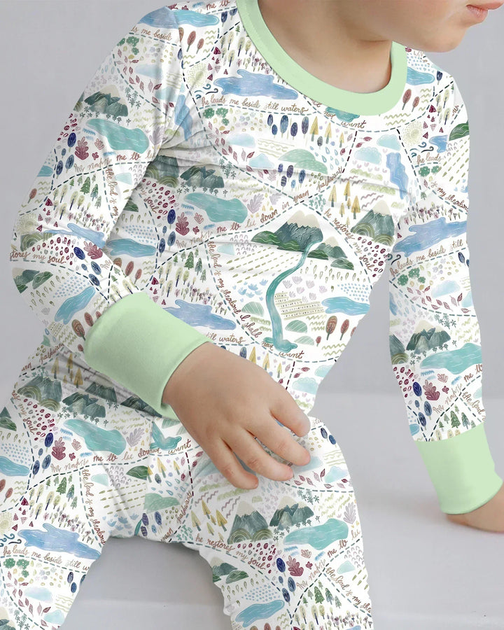 Whimsical Psalms 23 Map Bamboo Two Piece Long Sleeve Pajama Set