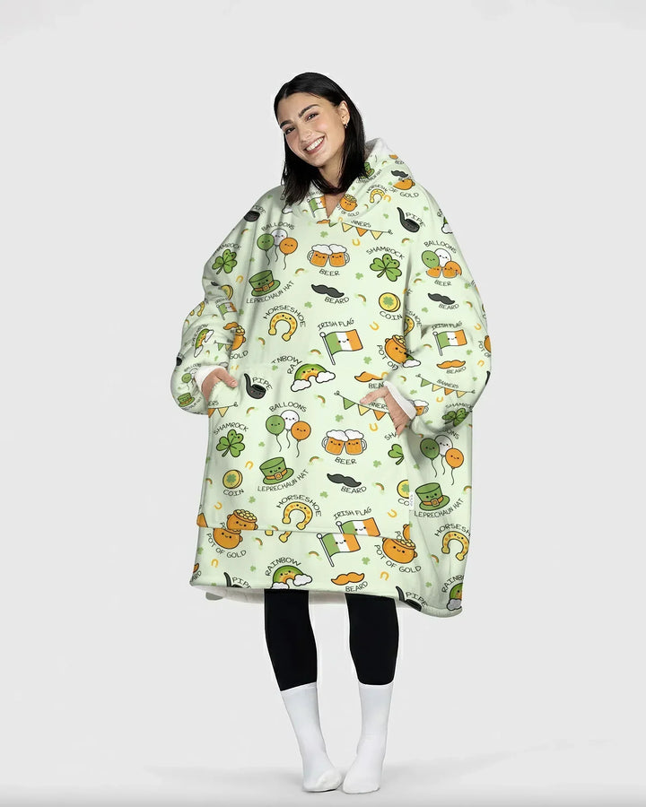 Kawaii St. Patrick's Day Tragbarer Bambus-Decken-Hoodie