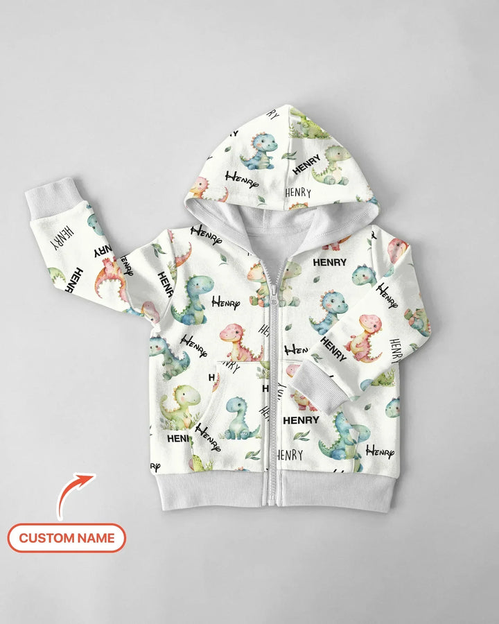 Dinosaur Custom Name Bamboo Zip Hoodie