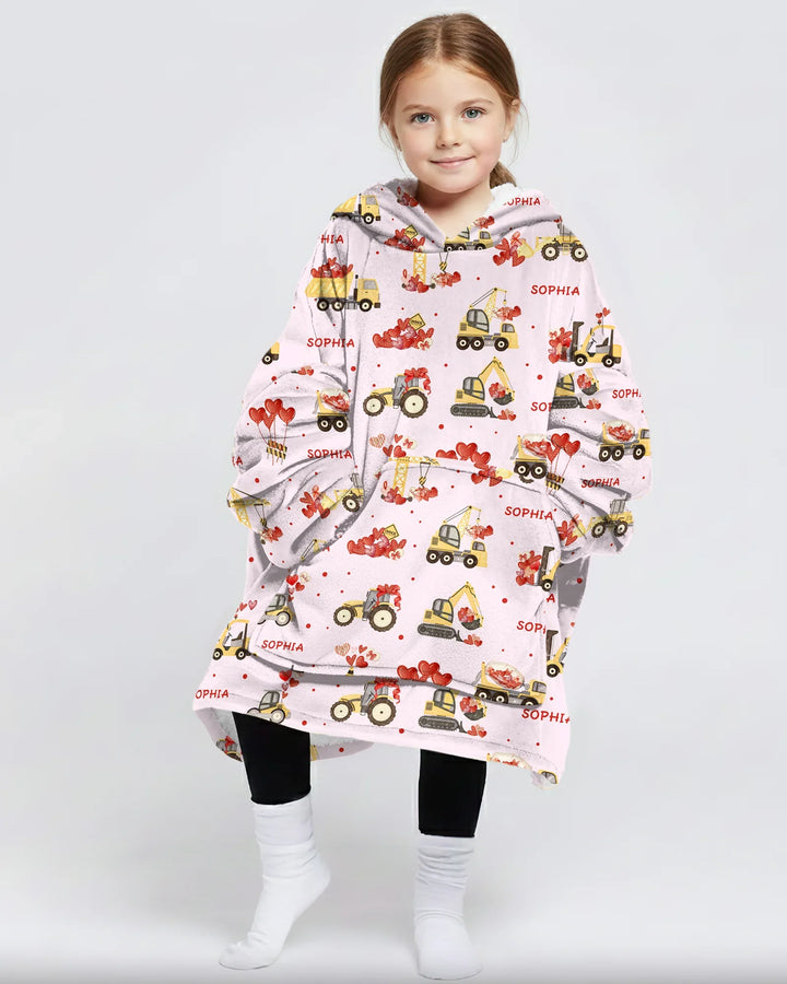 Personalisierter Name Valentinstag Trucks Family Matching Bambus Decken-Hoodie