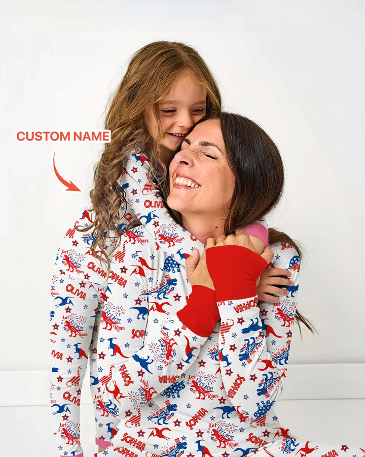 Custom Name Patriotic Dinosaur Bamboo Women Pajama Set