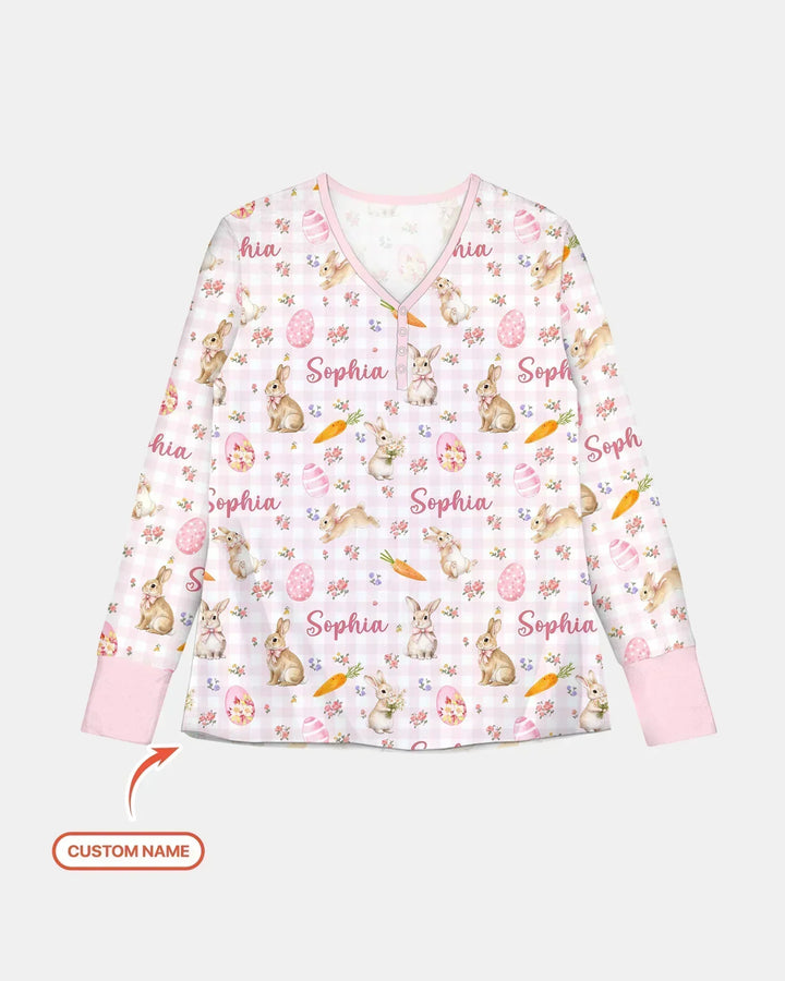 Personalisierbares Häschen-Garten Bambus Damen-Pyjama-Set