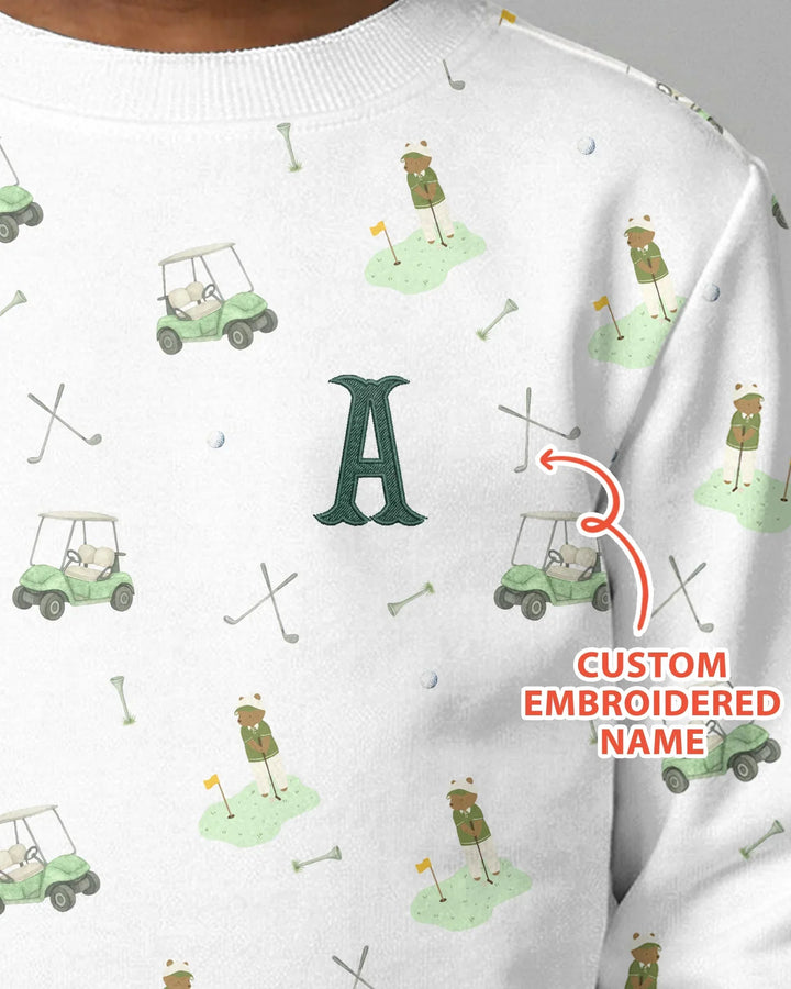Personalisiertes besticktes Namensmonogramm Buchstabe Golf Bambus Rundhals-Sweatshirt