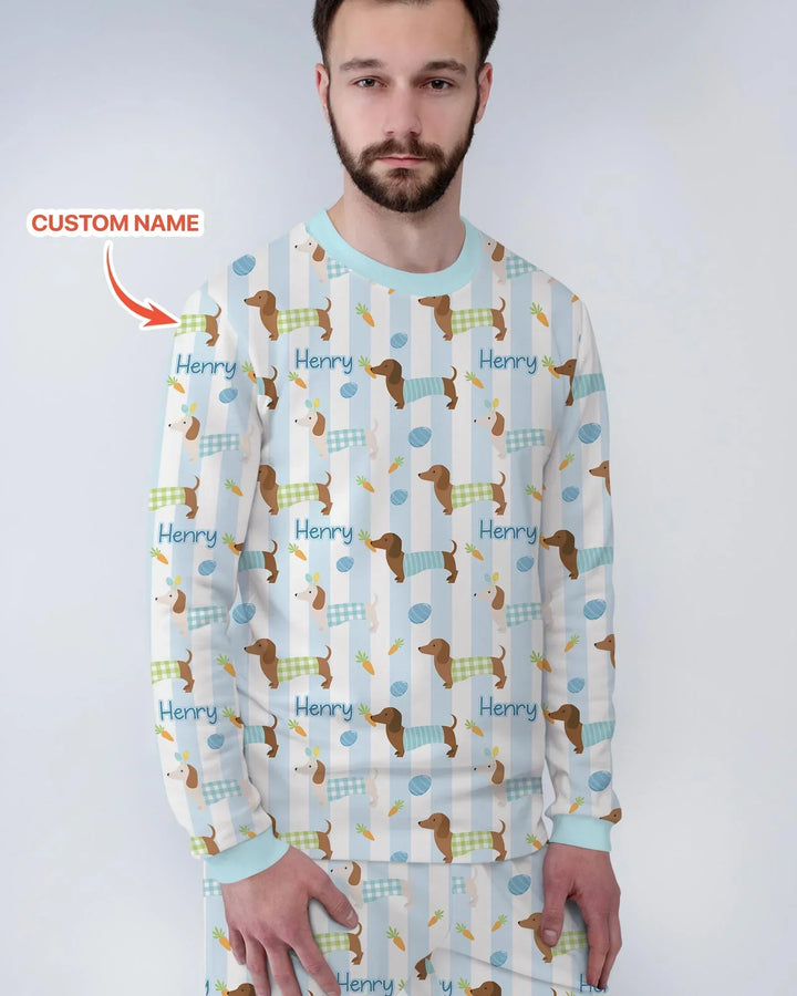 Custom Name Easter Dachshunds Family Matching Bamboo Men's Pajama Set
