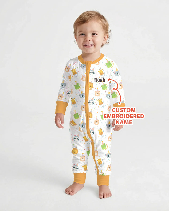 1st Birthday Personalized Embroidered Baby Bamboo Convertible Zippy