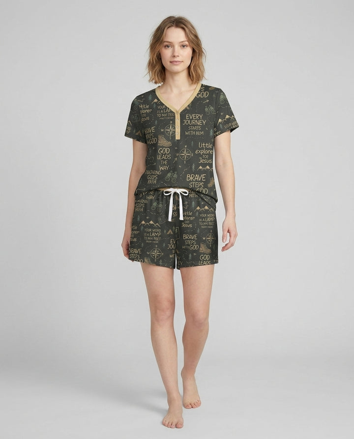 Little Explorer God Leads The Way Bamboo Women Short Sleeve Short Pajama Set