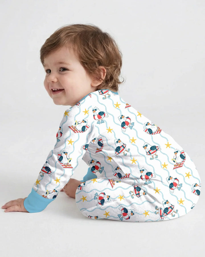 Personalized Embroidered Summer Seagull Baby Bamboo Convertible Zippy